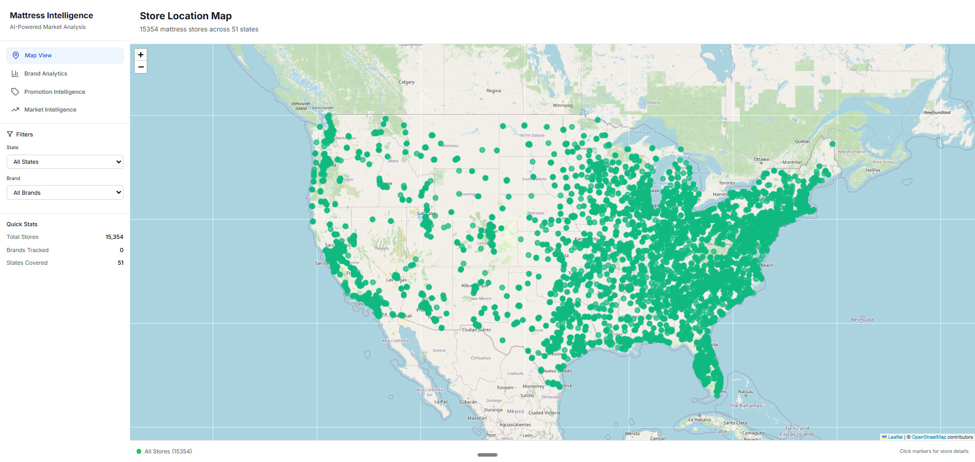 Mattress Intelligence store location map dashboard