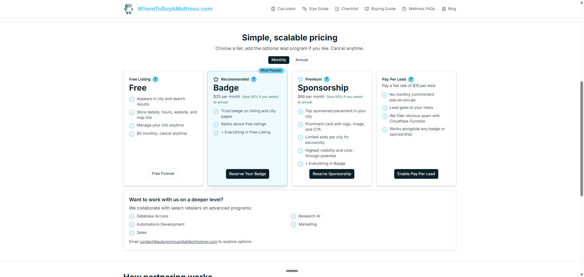 WhereToBuyAMattress.com badge and pricing screen