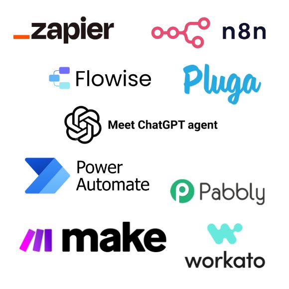 Logos of automation tools and agent platforms
