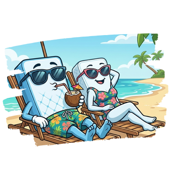 Mascot relaxing at the beach